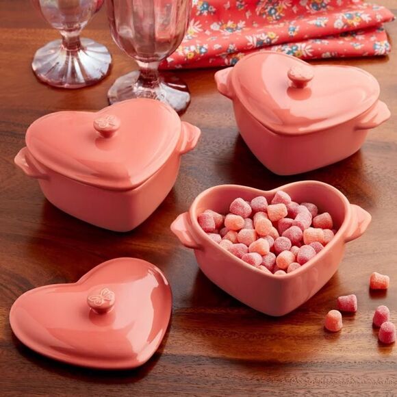 🦋 New Pioneer Woman Pink Mini Heart Shaped Ceramic Casserole Baking Dish - Picture 3 of 9